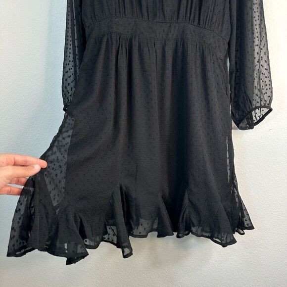 Loft Black Sheer Swiss Dot Pleated Long Sleeve Dress Womens 12 NWT Fairy Grunge - Picture 5 of 11